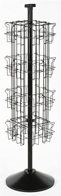 Displays2go Black Wire Rotating Display Rack with 32 Pockets for 4 x 9 Brochures, 57" Free-Standing Rack with Attached Sign Clip (WSFB432)