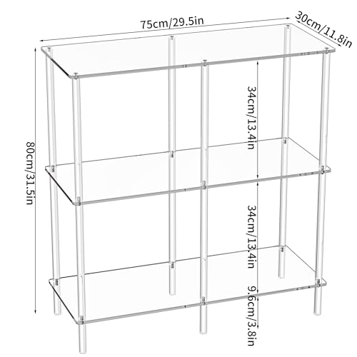 Acrylic Side Table Clear 3-Tier End Table for Living Room, Office, Hallway, Bedroom Small Bedside Table (8mm 31.7" high) - size: 8mm 31.7" high