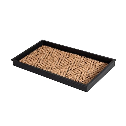 Anji Mountain Heavy Duty Waterproof Rubber Shoe Storage Mat Organizer/Boot Storage Tray Multi Use For Entryway with Coir, Tan and Black Insert, Fits 2 Pair (24.5" Wide) - color: Tan and Black, size: 24" x 14" x 1.5"