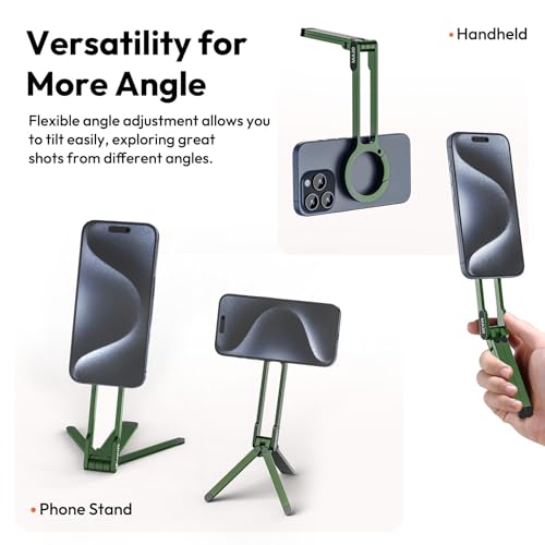 ULANZI MA30 Magnetic Phone Tripod Stand for iPhone - Aluminium Maglock Smartphone Mini Tripod Pocket Cell Phone Stand Strong Magnet Quick Mount Compatible with iPhone 17 16 15 14 13 12 Series, Green - color: Green