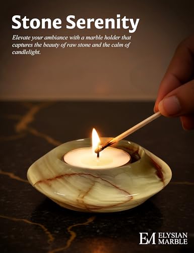 Tealight Candle Holders Set of 2 – Handcrafted Natural Marble Tea Light & Votive Holders, Decorative Stone Candle Holder Pair for Home Décor, Dining Table, Coffee Table & Wedding Decor - color: Green, size: 3" Inches