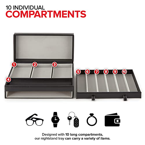 Stock Your Home Mens Valet Tray, Men's Jewelry Box, Night Stand Organizers and Storage, Bedside Table Organizer, Watch Box for Dresser, Faux Leather (Black & Gray) - color: Black & Gray