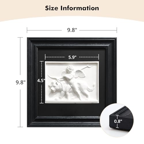 FOLKOR LIFE Framed Black and White Wall Art Sculpture Cherub Angels Modern Classical Decor, Cupid Romantic Love Wall Decor Greek Mythology Framed Plaster Relief Sculpture for Bedroom Living Room - color: Cupid Statue SY04