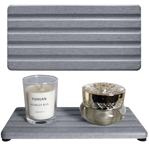 2 PCS Water Absorbing Stone Trays for Bathroom Sink & Kitchen Counter, Fast-Drying Diatomite Sink Caddy, Vanity Tray, Hand Soap Holder with Anti-Skid Pads (Grey, 7.9" x 4"/20 x 10cm) - color: Gray, size: 7.9" x 4" (20 x 10cm)