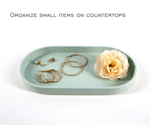 Green Small Tray (10 inch), Oval Tray for Kitchen Counter, Bathtub Bathroom Vanity Items, Countertop Organizer, Coffee Accessory, Bar, Serving Seasoning, Salt and Pepper, Soap, Perfume. - color: Green, size: 10.2" x 5.5" x 1.1"