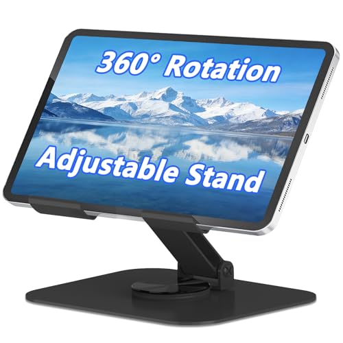 Metal Tablet Stand, Adjustable 360° Rotation Tablet Holder Compatible with 4-13" Tablet Such as iPad Pro Air, iPad mini, Tab S11 10, Surface Pro 12 (Black) - color: Black