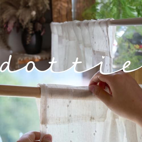 jinchan Semi Sheer Kitchen Curtains for Window 24 Inch Mini Pom-Pom Voile Tier Curtains Light Filtering Small Drapes for Bedroom Living Room Rod Pocket 2 Panels Linen Whisper - color: Dottie Linen Whisper, size: 26"W x 24"L (Pack of 2)