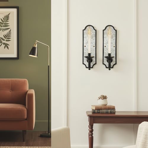 Vintage Wall Sconce Candle Holder, Black Bronze with Galvanized Metal Backplate, 16.14x4.92 Inch, Decorative Wall Mount, 2-Pack
