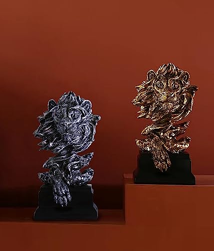 Lion Head Statue Decor Lion Sculpture for Home, Office, Bookshelf, Desk, Living Room, Barn - Decorative Art Figurine (2 Pieces) - style: Lion