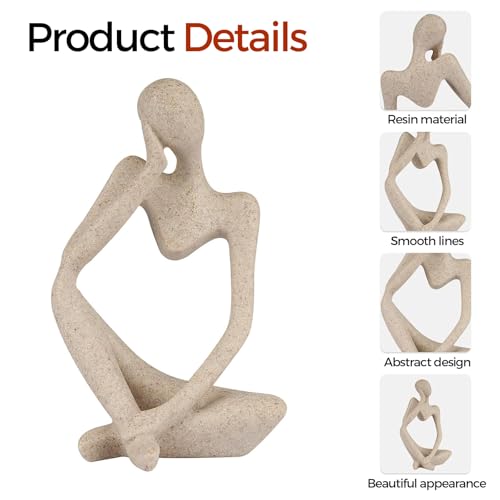 1PC Abstract Thinker Sculpture Statue, Sandstone Resin Art Figurine for Home Office Bookshelf Desktop Decor, Small Sandstone, Left
