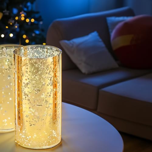 WGVI Hurricane Candle Holder Sleeve, W: 3", Ht: 6", Gold Speckled Glass Cylinder Open Both Ends, Chimney Tube Shade, 1 Piece - size: 3x6"H