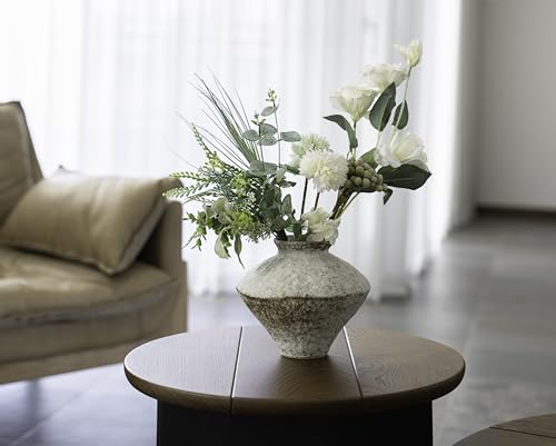 Rustic Farmhouse Textured Ceramic Vase, Handcrafted Distressed White Pottery Flower Vase for Centerpiece, Decorative Vases for Living Room, Kitchen, Bedroom, Office Decor, Gift & Weddings
