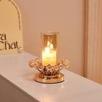 Hurricane Candle Holder, Gold Pillar with Crystal Accents & Windproof Glass Lid - Elegant Centerpiece for Weddings, Dinners, Party Decor - size: X-Small