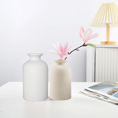 Beige Small Ceramic Vase, Dry Flower Vases Minimalism Style for Modern Table Shelf Home Decor, Fit for Fireplace Bedroom Kitchen Living Room Centerpieces Office Desk Gift(S Beige) - color: Beige, size: Small