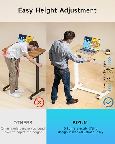 BIZUM Small Electric Standing Desk Bedside Table with Hidden Wheels 31.5 x 15.8 Inch Adjustable Computer Laptop Office Desk, Maple - color: Maple