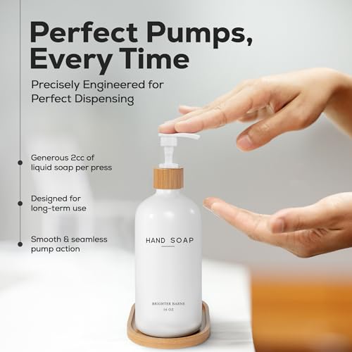 White Glass Hand and Dish Soap Dispenser Set by Brighter Barns - Kitchen Soap Dispenser Set with Tray - Glass Bottles for Kitchen Sink - Housewarming Gift, Countertop Decor, Boho Home Decor (White) - color: White Hd