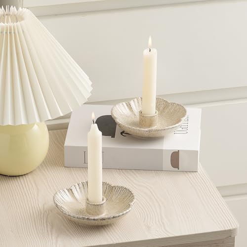 Ceramic Candlestick Holder， Candle Holder for Taper Candles,Incense, Santo Palo, Halloween Christmas Wedding Parties, Dining Room Home Decoration Display - Camel - color: Camel