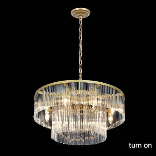 Gold Chandeliers 8 Lights Modern Glass Chandelier Lighting Round Gold Light Fixture Entryway Dining Room 23.6" - size: Small Gold (23.6" x 70")