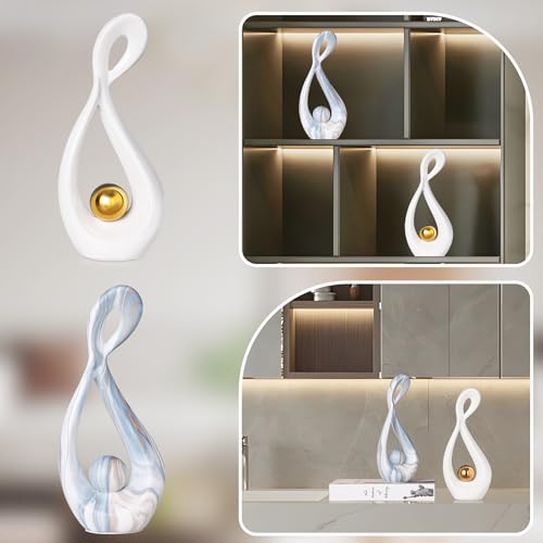 Modern Abstract Sculpture Home Decor, White and Gold Decor, Living Room Decoration Table Accessories, Table Art Ceramic Statue Decor, Centerpiece for Dining Room - color: White and Gold 1