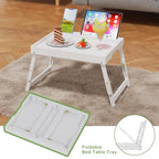 Artmeer Bed Tray Table with Folding Legs, Bamboo Breakfast Food Tray with Media Slot, Use As Platter, Laptop Desk, Snack, TV Tray Kitchen Serving Tray (White Large Adjustable Legs) - color: White, size: Large Adjustable