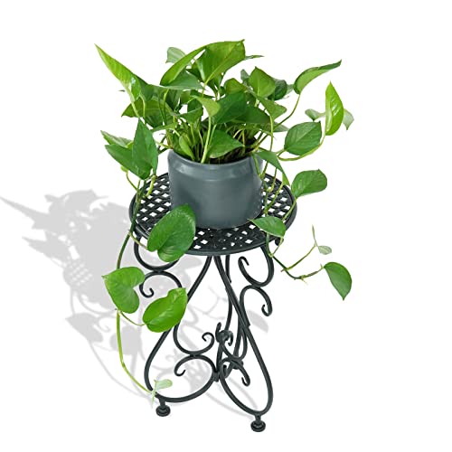 NAKUPE Plant Stand Indoor & Outdoor Flower Pot Stand 17" Tall Metal Plant Table,Single Planter Holder for Patio, Porch, Corner, Garden Decor, Balcony, Black(1 Pack)