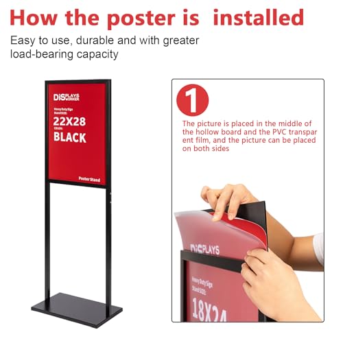 DISPLAYSWORKER Sign holder floor stand, heavy Duty Pedestal poster banner stand for display,22×28 inch slide-in double sided poster sign holder floor standing for board Display (Black, 22×28)