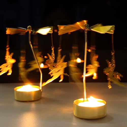 Spinning Candle Holder, Gold Tea Lights Candle Holder Fairy Carousel Candle Spinner, Rotating Metal Candle Holders for Table Centerpiece Angel Candle Holder for Christmas Festival Home Decor - color: Fairy
