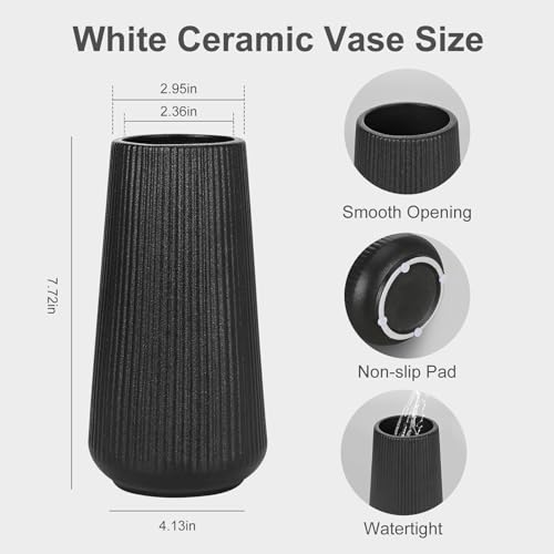 Matte Black Ceramic Vase, GUKJOB Small Cute Flower Vase for Pampas Grass, Home, Living Room, Dining Table, Farmhouse, Office Decor, Bedroom, Table, and Kitchen Shelf (Matte Black) - color: Small Matte Black