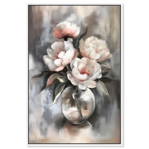 Art Remedy Glass Vase Flowers Canvas Luxury Floral Art, White Frame, 36" x 54" - color: White Frame, size: 55"L x 37"W