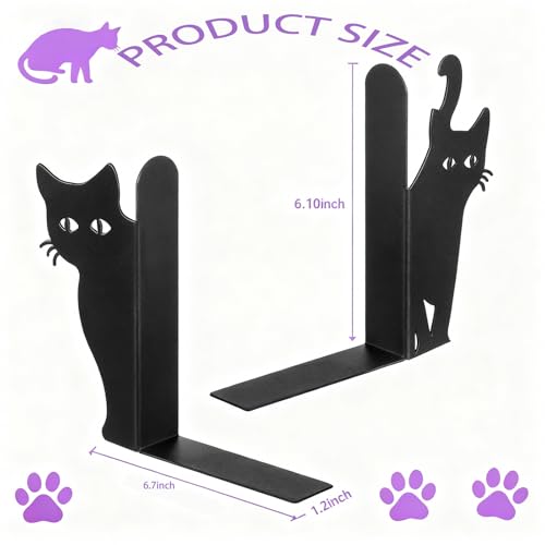 Peeping Cat Bookends Set of 2 - Heavy Duty Metal Bookends for Study & Office Bookshelf, Decorative Cat Lover Gifts, Non-Slip Book Organizers with Whimsical Peeking Cat Design