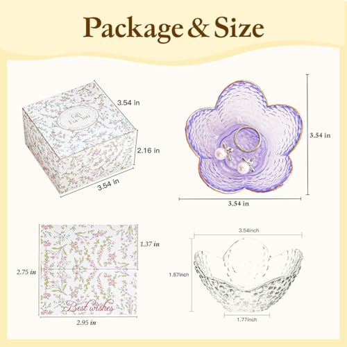Gifts for Women Flower Jewelry Ring Dish Tray,Decorative Glass Trinket Dish,Room Decor Aesthetic, Modern Accent Tray for Vanity Friendship Christmas Birthday Gifts for Women (Lavender Purple) - color: Lavender Purple