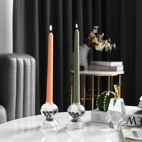 Reversible Crystal Candle Holders Pack of 2, Clear Tealight or Taper Candlesticks, Table Centerpiece Home Decor for Wedding, Dining, Party(3.1in Tall)