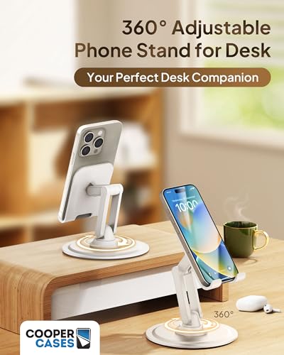 COOPER 360° Stand, Rotating Cell Phone Stand for Desk | Sturdy Metal Base, Foldable, Portable | Cell Phone Holder for Desk (Cream White) - color: B - Cream White