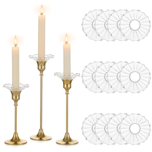 Glasseam Glass Bobeches for Candlesticks Holders: Clear Candle Drip Protectors Set of 12 Ribbed Wax Catchers for Candle Stick Holder Taper Candle Holders for Table Centerpiece Wedding Christmas Dining - color: Clear, size: RIbbed-12pcs
