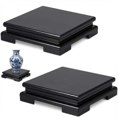 Chunful 2 Pcs Square Wooden Display Stand 6.7 x 6.7 x 2 Inch Wood Vase Display Base Black Pedestal Stand Square Vase Riser for Vases Teapot Trophy Collectibles Aquarium Lamp Home Decoration - size: 6.7 x 6.7 x 2 Inch