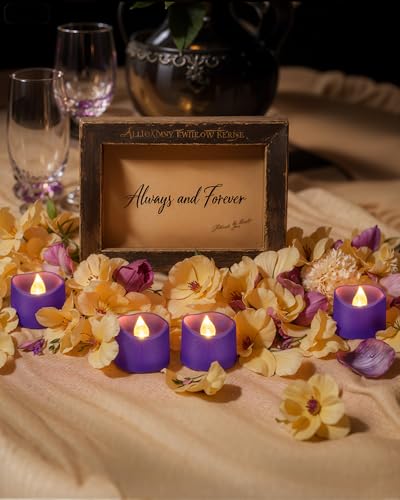 Homemory Purple Tea Lights Candles Battery Operated, 200+Hour Flameless Flickering Fake Electric LED Colored Tealights Candles for Party, Wedding, Halloween, Mardi Gras, Holiday Decor, 24-Pack - color: Purple, size: Pack of 24