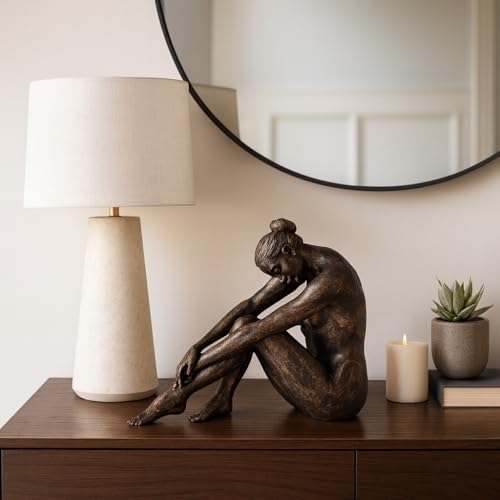 Home and Office Figurative Sculpture – Contemporary Resting Ballerina Artwork Statue for Living Room, Bedroom, Bathroom, or Shelf Decor – Artful Ornament for Modern Living – 14" Bronze & Copper - size: 14.0" H