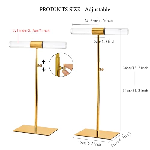 Set of 2 Acrylic Display Stand Jewelry Towers Stands Stainless Steel Adjustable Height Long Necklaces Stand Tabletop Jewelry Organizer for Home Store Boutique