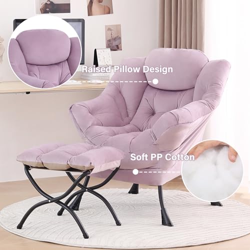 Tiita Lazy Chair with Ottoman, Purple Modern Large Accent Armchair, Comfy Leisure Sofa Reading Chair with Footrest for Bedroom, Living Room, Dorm Rooms, Garden, Velvet Light Purple - color: Light Purple