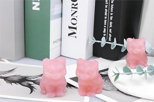 QINJIEJIE Rose Quartz Cat Figurines Pink Gift Cat Decor Crystals Healing Stone Statue Natural Gemstone Sculpture Home Office Desk Decoration Cute Kitten Statue for Women - color: P-rose Quartz, size: 1.5 inches