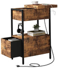 SOOWERY End Table with Charging Station, Narrow Side Table with Flip Top Cabinet and Fabric Drawer, Nightstand Bedside Tables for Small Spaces, Bedroom, Living Room, Rustic Brown - color: Rustic Brown
