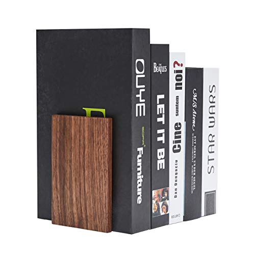 Pandapark Wood Decorative Bookends,Non-Skid Bookend for Shelves,Heavy Duty Bookends,Book Stand for Books/CDs,1 Pair - color: Walnut Master