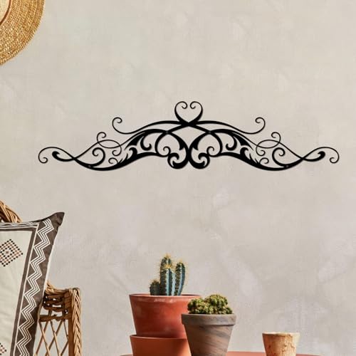 cape leadwort Metal Scroll Wall Decor Art, Long Iron Vine Decoration, Modern Minimalist Line Hanging Sculpture Sign, for Above Door Living Room Office Indoor Outdoor Home Ornaments-33.8x7.9in(Large) - color: Black