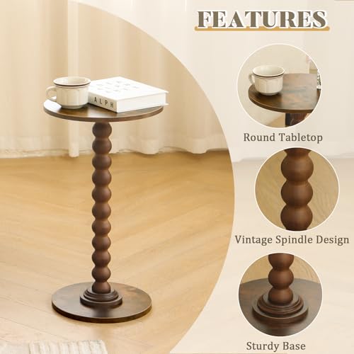 Fultyle Round Side Table, Small Drink Table for Small Spaces, Modern Accent Nightstand with Solid Wood Leg for Living Room, Bedroom, Corners, and Office (Rustic Brown) - color: Brown