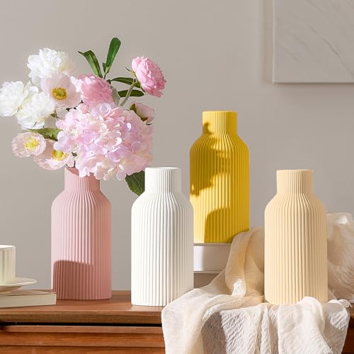 Mfacoy Ceramic Flower Vase, Minimalist Decor, Modern Home Decorative Vase, Small Pampas Grass Vases for Kitchen Bedroom Office Living Room Bathroom Shelf Centerpiece Table Decorations (Yellow) - color: Yellow
