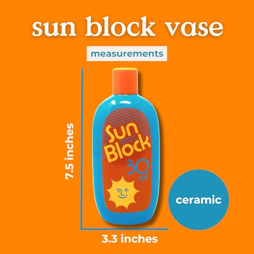 ban.do Vintage Inspired Sunblock Bottle Vase, Decorative Ceramic Vase, Large Flower Vase, Unique Sunblock Decor for Home/Kitchen/Office