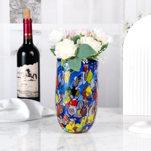 KAMMAK Colored Glass Vase, Beautiful Hand Blown Decorative Vase, Modern Art Vase for Flower Mantle Dining Table Centerpiece, Entryway Living Room Wedding Decoration (JG2058) - style: JG02058