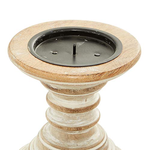 Deco 79 Mango Wood Solid Candle Holder, Set of 2 6"H, 5"W, Brown
