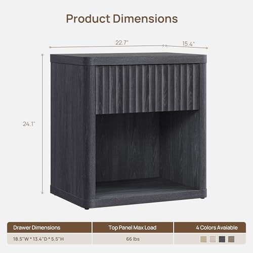SICOTAS Night Stand Set of 2 Nightstands with Drawer Storage Fluted Bed Side Table End Table Large Modern Wide Bedside Mid Century Night Stands for Bedroom Living Room Sofa Office, Dark Grey Alder - color: Dark Grey Alder, size: 2 Pieces