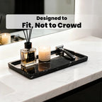 WeDoDecor Luxury Real Black Marble Bathroom Small Tray Vanity Decorative Rectangular Stone Tray for Countertops Dresser Guest Towels Holder Makeup Cologne Organizer for Toilet Tank Bathroom Accessory